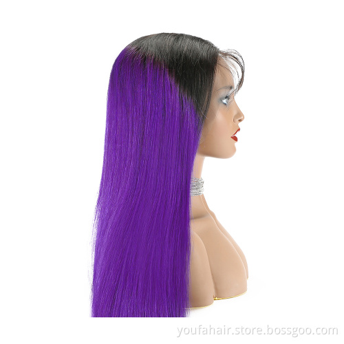 12A Ombre Colored 1b/purple 13x4 HD Lace Frontal Human Hair Wig Brazilian Virgin Hair Glueless Transparent Lace Front Wig Vendor